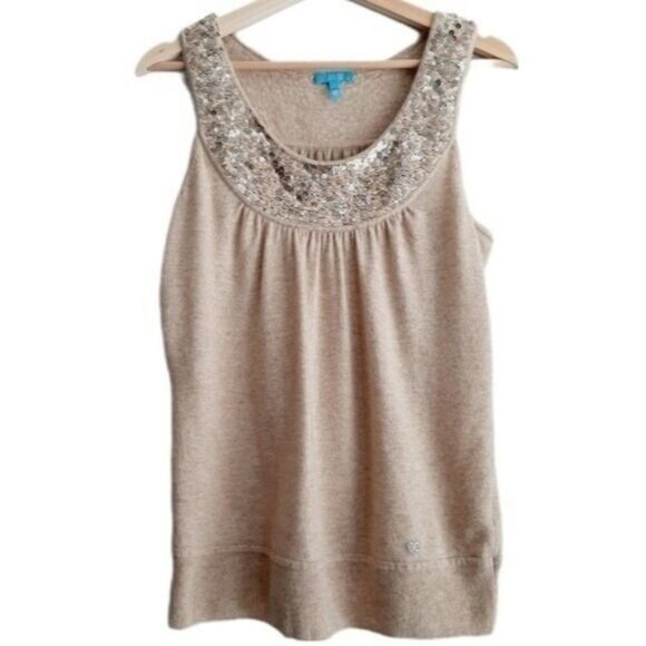 ESCADA Sport Tank Top Knit w/ Sequins Cream Sz L - Picture 1 of 10
